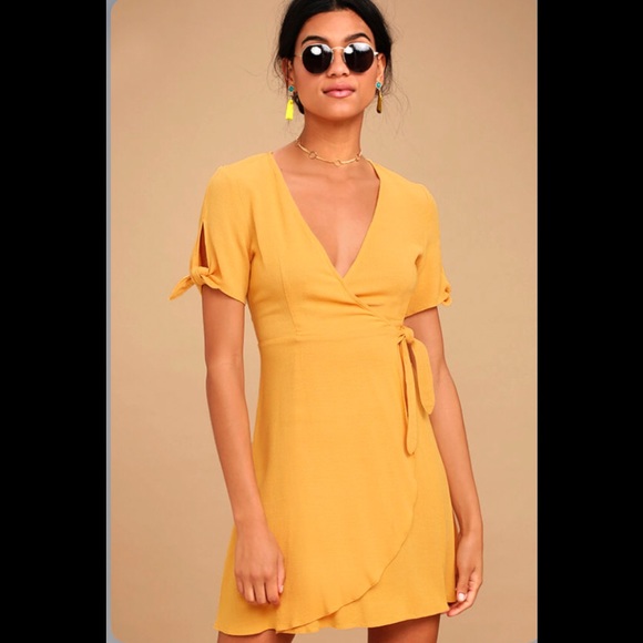Lulus Dresses & Skirts - Lulu’s My Philosophy Golden Yellow Wrap Dress